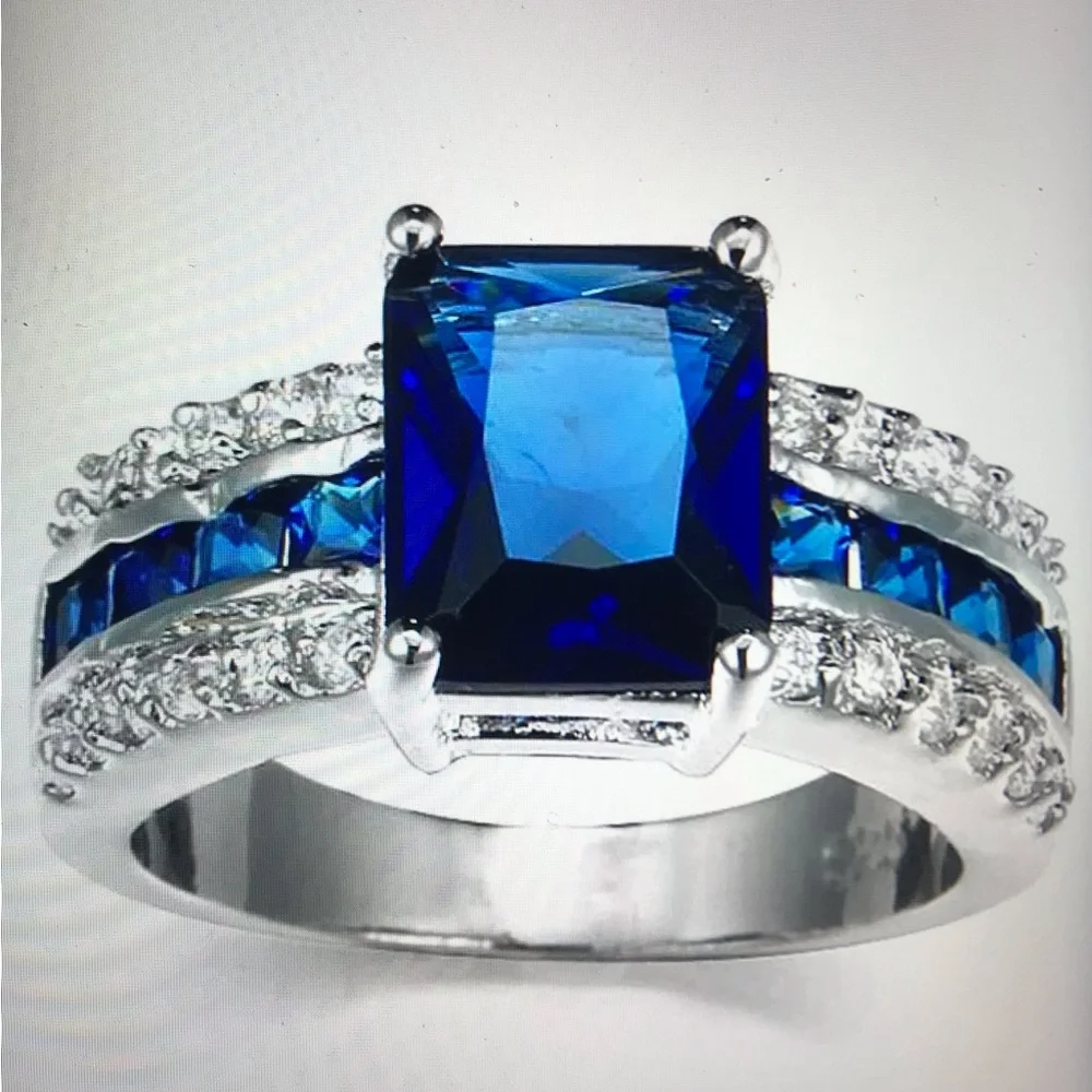 Blue Sapphire Stamped 925 Sterling Silver Ring